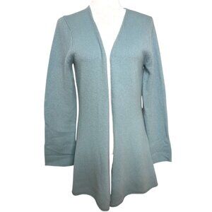 Garnet‎ Hill Open Front Cardigan Sweater Blue Lambswool Angora Blend Size Small